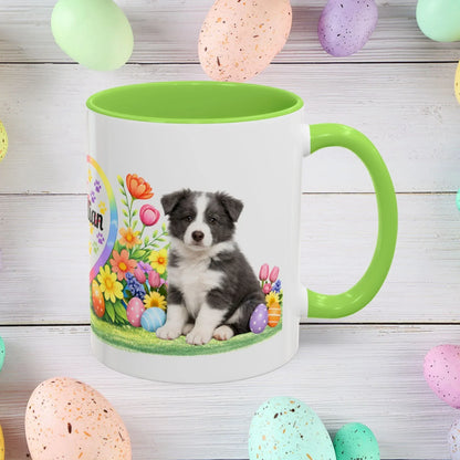 Shop our border collie blue white puppy easter mug featuring the 11oz style option from MySisterIsASurvivor.