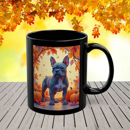 French Bulldog (Blue) Autumn Coffee Mug - Fall coffee cup for dog lovers, cute French Bulldog mug, personalized