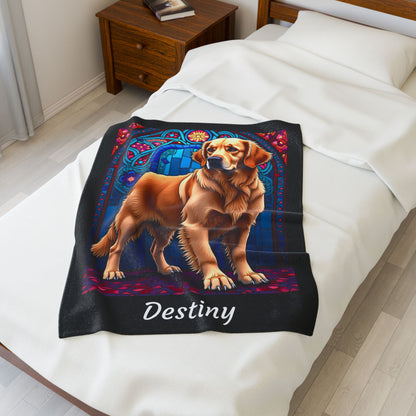 Golden Retriever Light Coat Personalized Velveteen Plush Blanket, Custom Dog Lover Gift Throw
