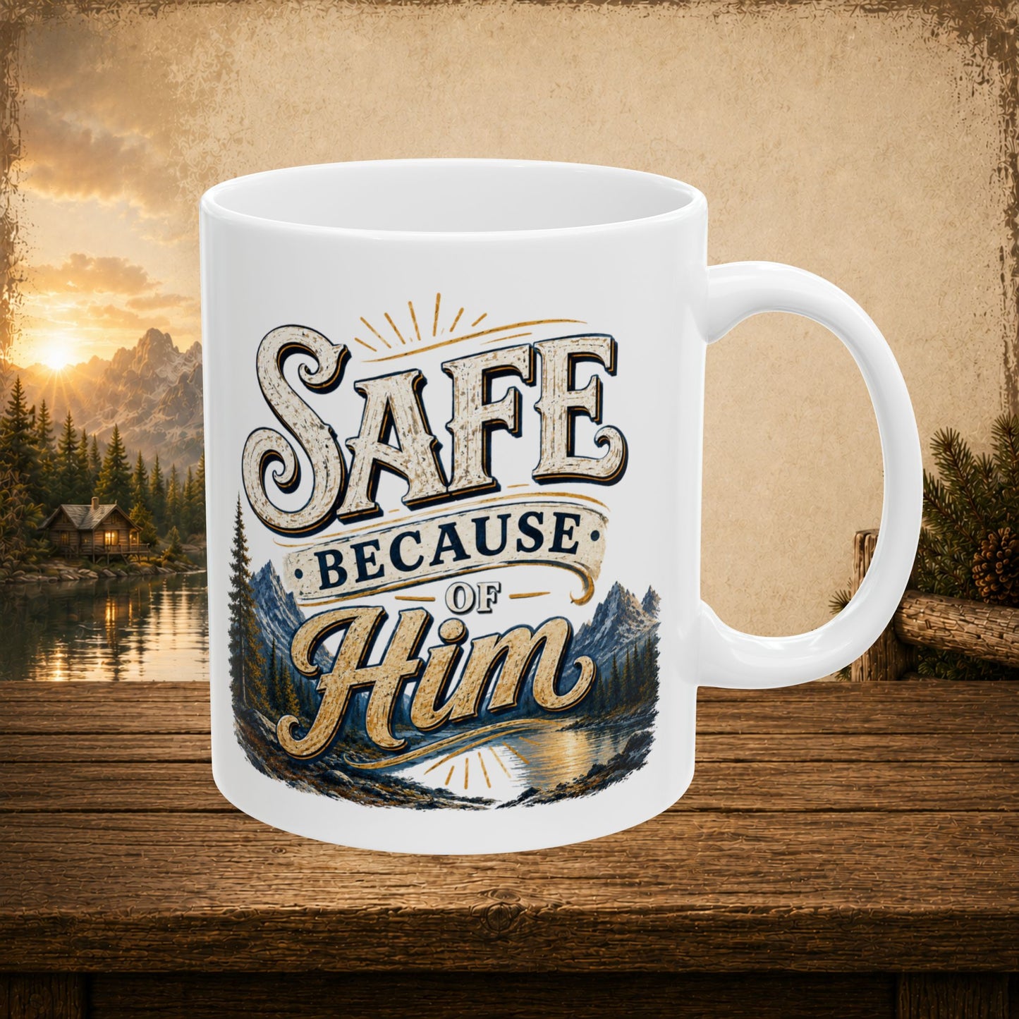 Safe because of him personalized mug, tender Father’s Day gift for protective dad