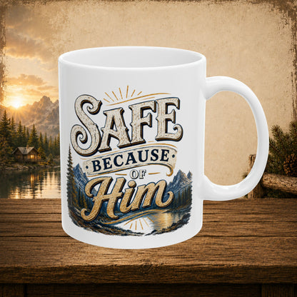 Safe because of him personalized mug, tender Father’s Day gift for protective dad