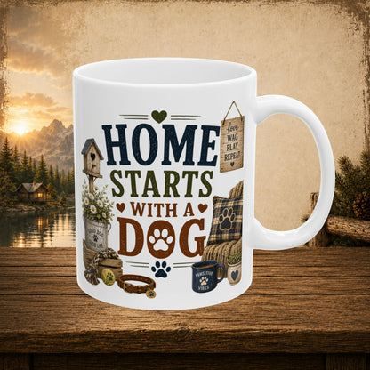 Home starts with a dog personalized mug, heartfelt gift for dog lovers