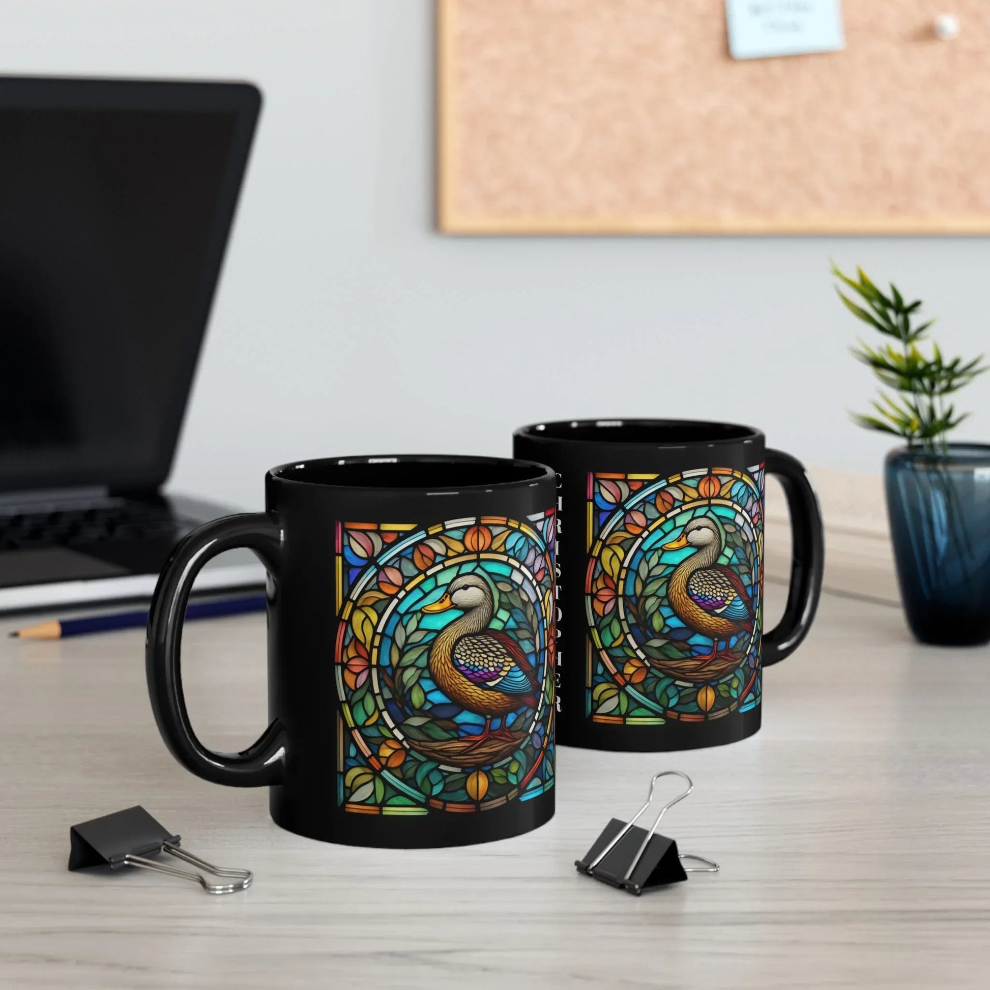 Shop our premium duck stained glass zoo animals ceramic black mug from MySisterIsASurvivor.