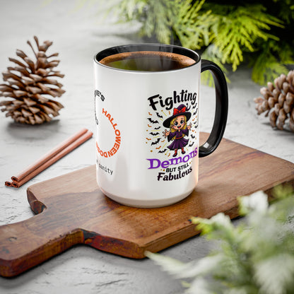 Fighting Demons But Still Fabulous - Personalized Halloween Mug for Anxiety Warriors & Witch Lovers