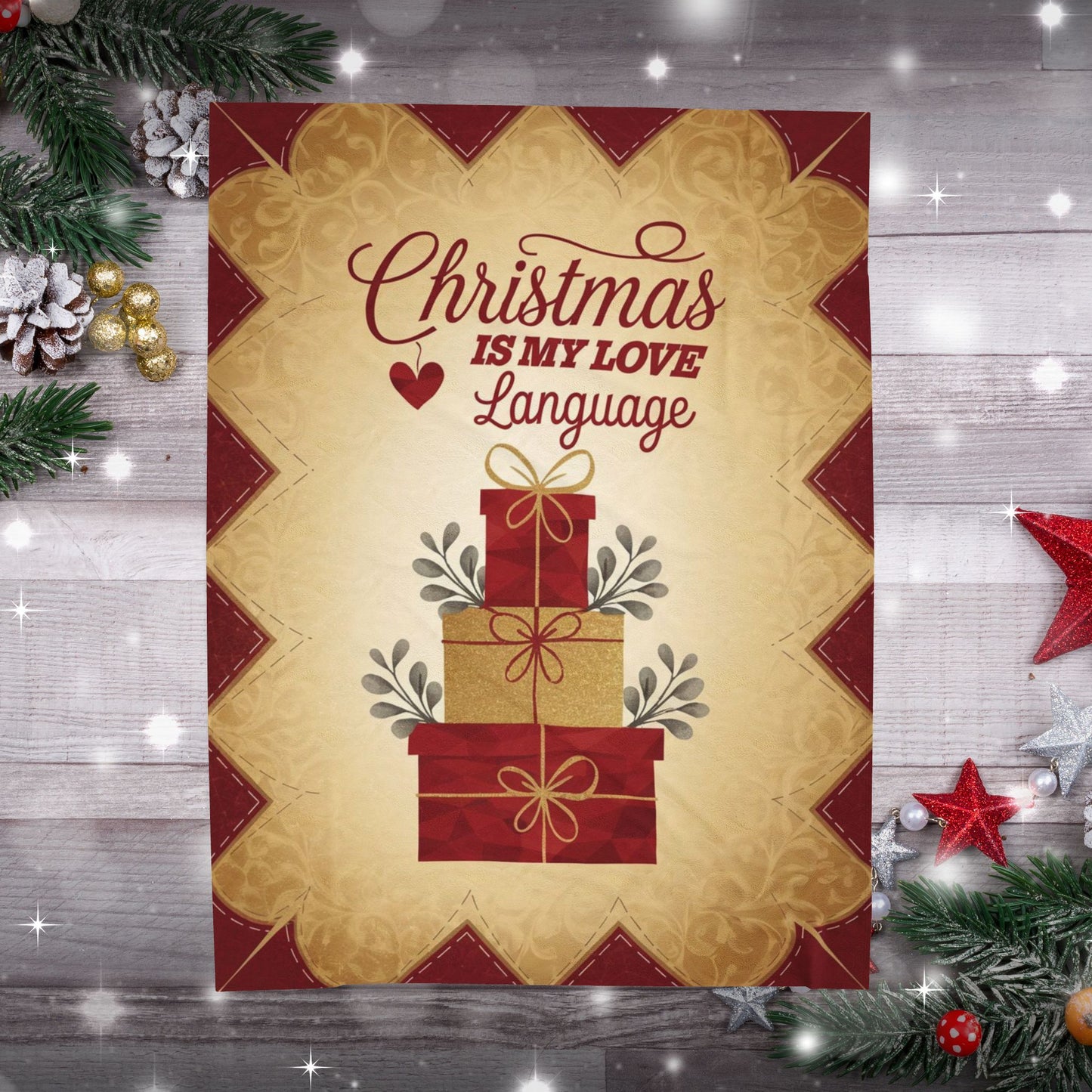 Christmas blanket “Christmas Is My Love Language” with festive winter design for cozy self-care