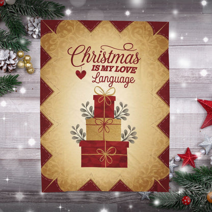 Christmas blanket “Christmas Is My Love Language” with festive winter design for cozy self-care