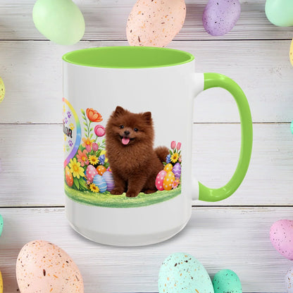 Shop our pomeranian chocolate puppy easter mug featuring the 15oz style option from MySisterIsASurvivor.