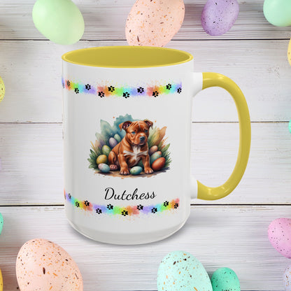 Pitbull (Red): Personalized Easter Puppy Coffee Mug - Adorable Dog Design, Mental Health Gift, 11oz & 15oz, 12 Color Choices, Easter Gifts & Décor