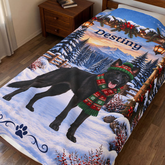 Belgian Malinois (Black Coat) - Personalized Winter Dog Blanket, Custom Name Gift for Mali Lovers - MySisterIsAsurvor