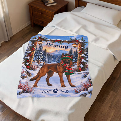 Belgian Malinois (Red Sable Coat) - Custom Name Dog Blanket, Winter Cabin Throw for Mali Owners