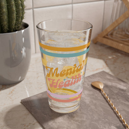 Mental Health Retro Pint Glass - 16oz Mental Health Drinkware, Clear Glass for Beverages
