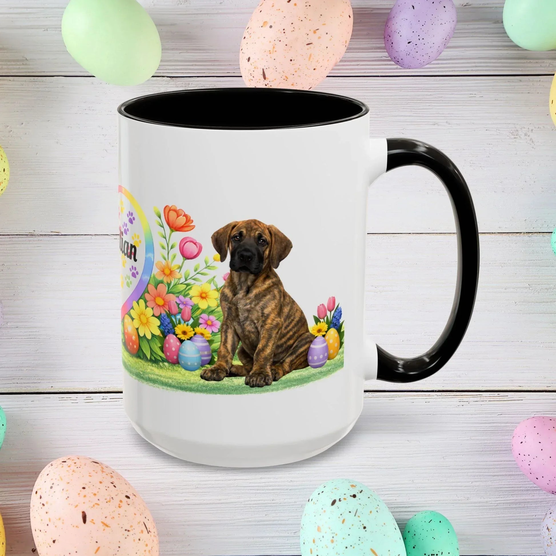 Shop our great dane brindle puppy easter mug featuring the 15oz style option from MySisterIsASurvivor.