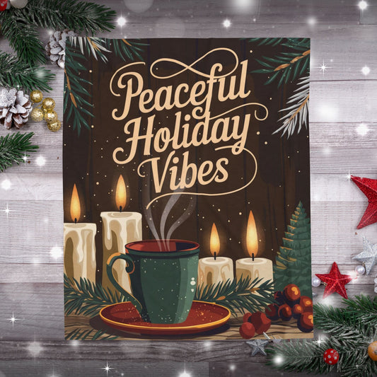 Holiday blanket “Peaceful Holiday Vibes” soft cozy Christmas throw for mindful winter comfort