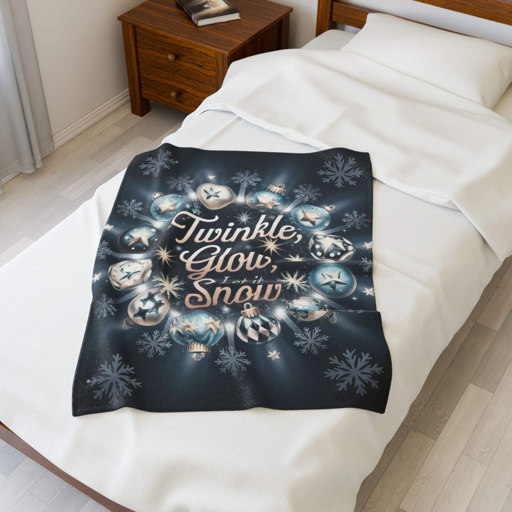 Holiday blanket “Twinkle, Glow, Let It Snow” cozy Christmas throw with festive winter design