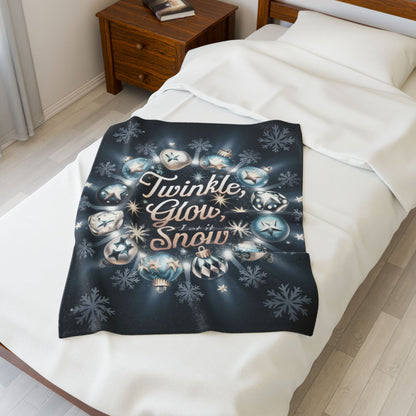 Holiday blanket “Twinkle, Glow, Let It Snow” cozy Christmas throw with festive winter design