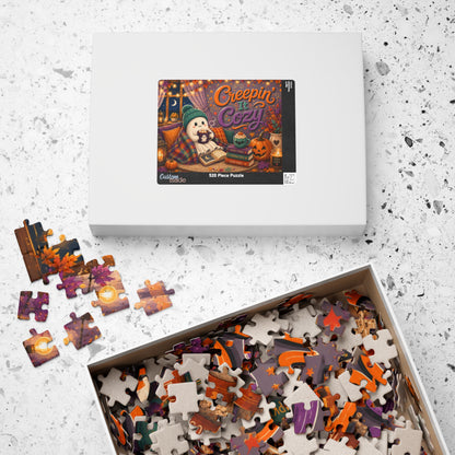 Creepin It Cozy Halloween Puzzle - Ghost in Beanie Reading by Candlelight with Pumpkin Spice Books