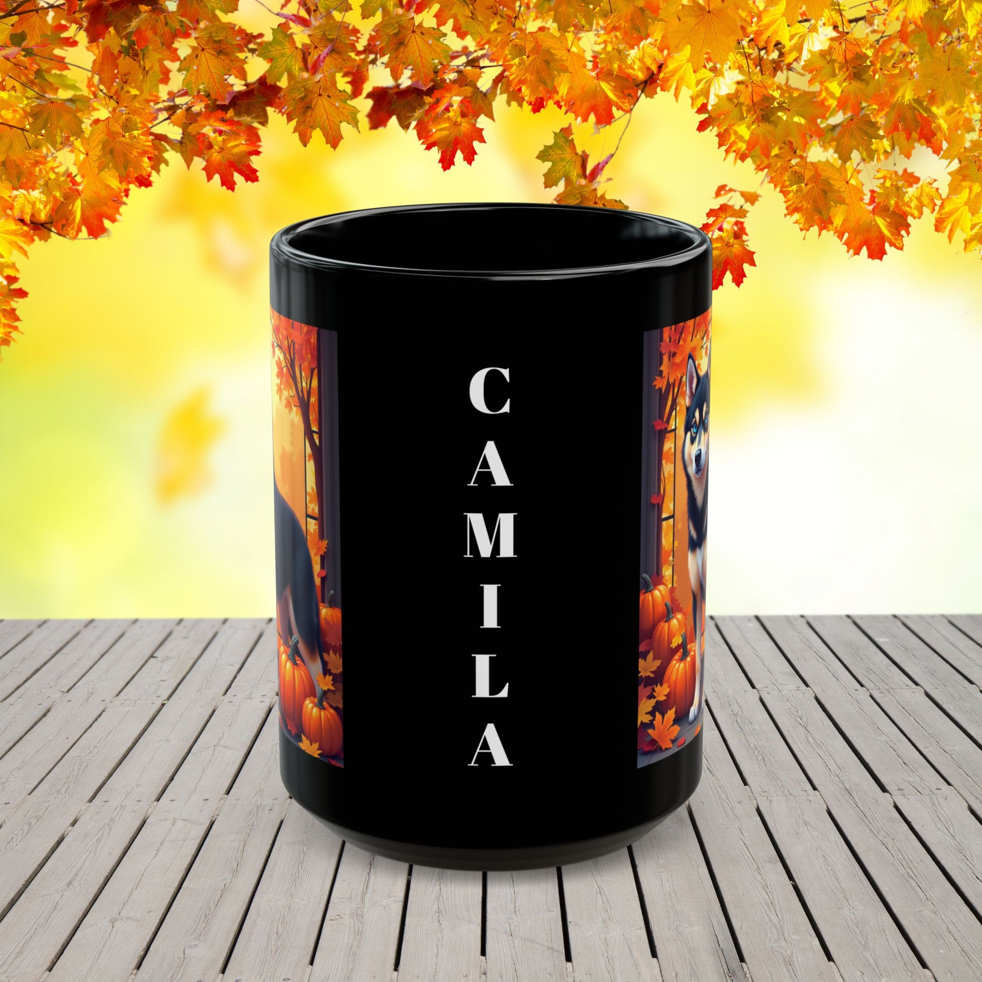 Black & Tan Husky (Blue Eyes) fall coffee mug, custom Husky lover gift for home, office, or seasonal drinks