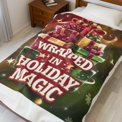 Christmas blanket “Wrapped in Holiday Magic” soft festive throw for comfort, joy, and seasonal cheer