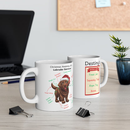 Labrador Retriever (Chocolate) Personalized Christmas Dog Anatomy Mug, Funny Holiday Gift for Dog Lovers, Festive Dog Breed Coffee Cup
