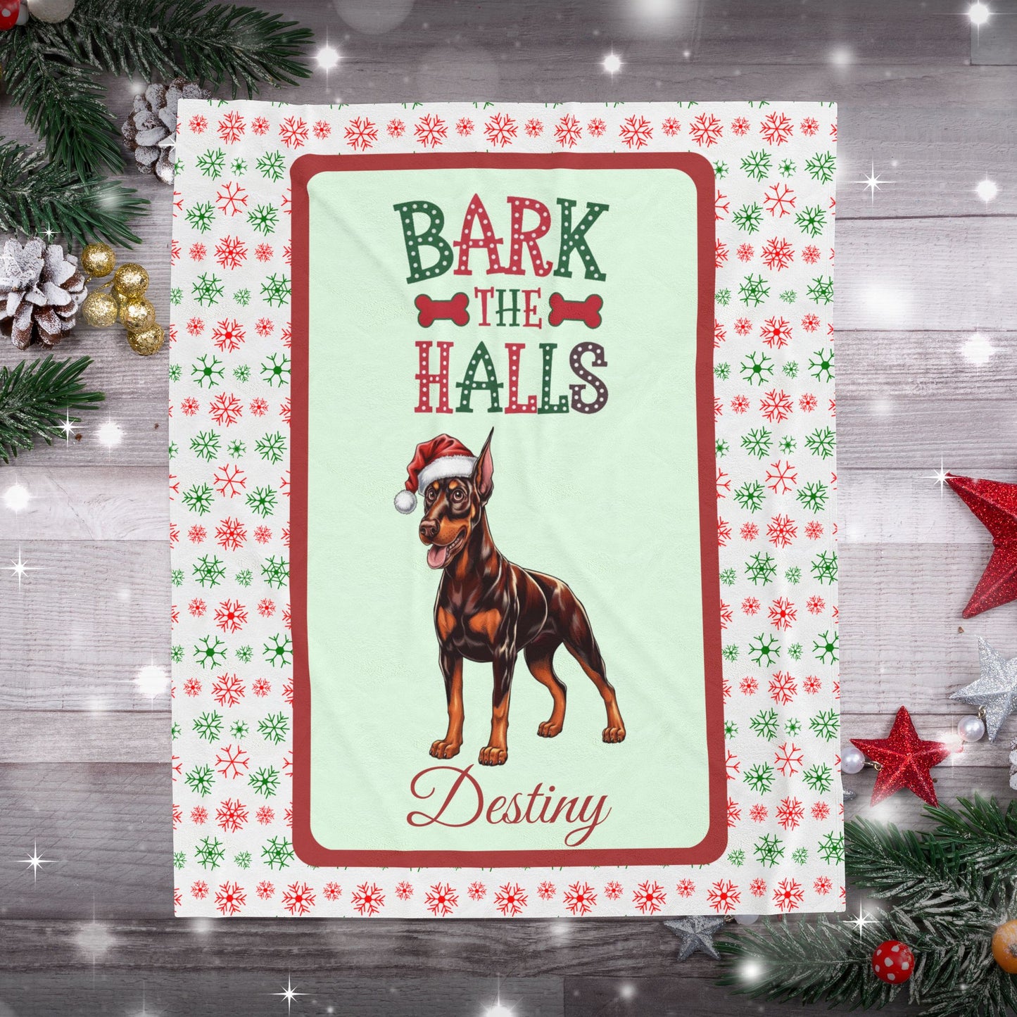 Doberman Pinscher (Red & Rust) Luxury Velveteen Blanket - festive holiday dog lover throw, cozy blanket