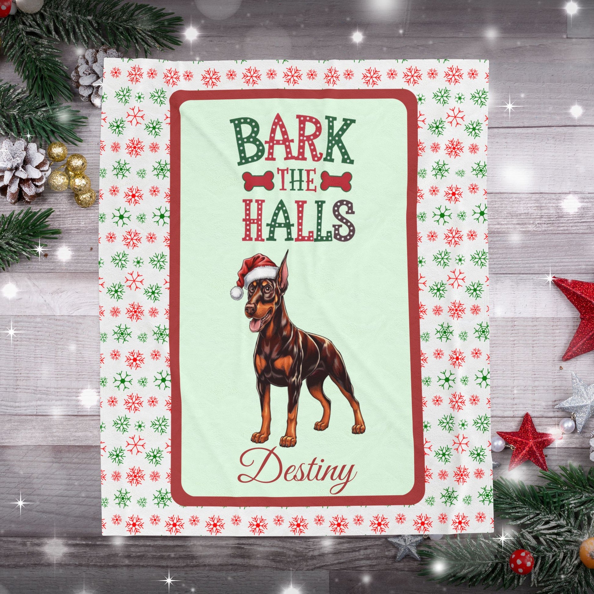 Doberman Pinscher (Red & Rust) Luxury Velveteen Blanket - festive holiday dog lover throw, cozy blanket