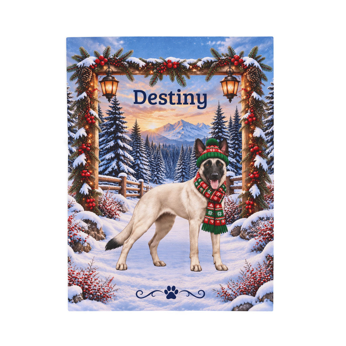Belgian Malinois (Cream Coat) - Personalized Woodland Blanket, Custom Dog Name Gift for Mali Moms