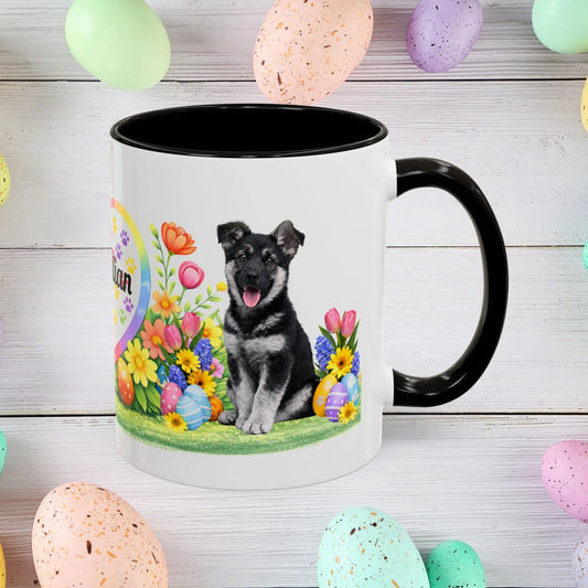 Shop our german shepherd black silver puppy easter mug featuring the 11oz style option from MySisterIsASurvivor.