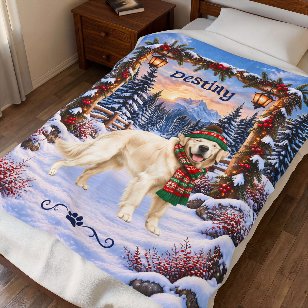 Golden Retriever (English Cream Coat) - Custom Name Winter Blanket, Personalized Goldie Mom Gift