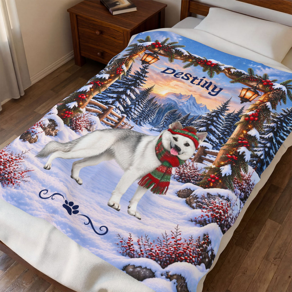 German Shepherd (White Coat, Recessive Saddle) - Personalized Winter Blanket, Custom Name Throw - MySisterIsAsurvor