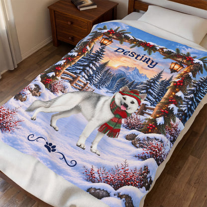 German Shepherd (White Coat, Recessive Saddle) - Personalized Winter Blanket, Custom Name Throw - MySisterIsAsurvor