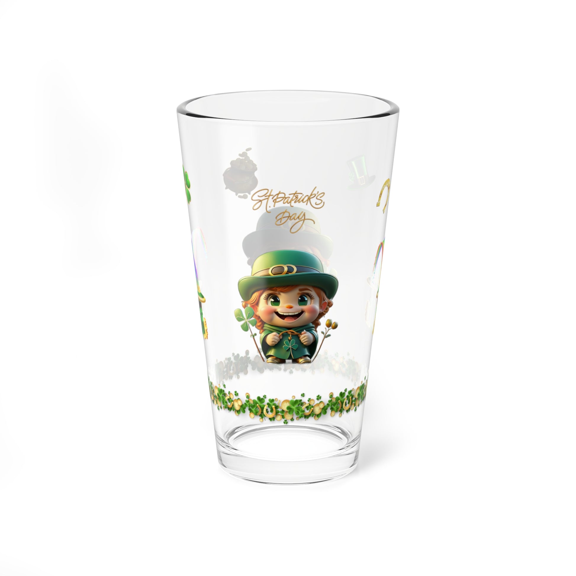 Serendipitous Leprechaun Laughter: Mindful St. Patrick's Day 16oz Pint Glasses - Festive Design for Positivity & Wellness