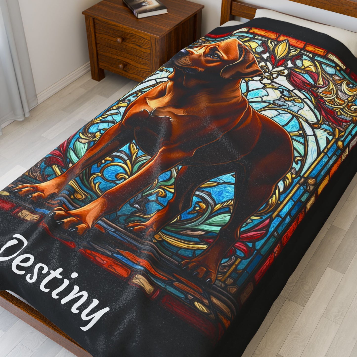 Rottweiler Rare Red Coat Blanket, Velveteen Plush Stained Glass Dog Throw, Custom Dog Lover Gift