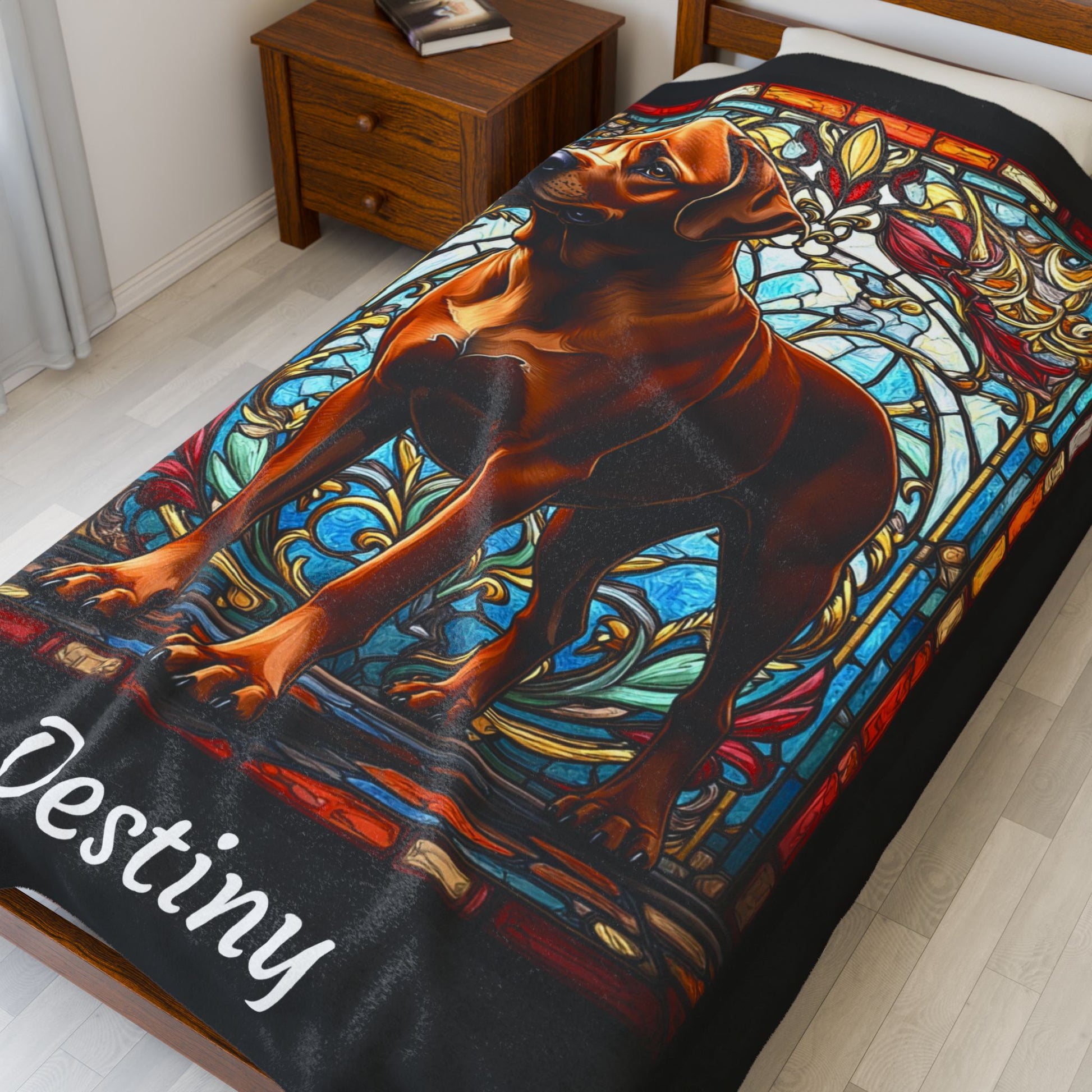 Rottweiler Rare Red Coat Blanket, Velveteen Plush Stained Glass Dog Throw, Custom Dog Lover Gift