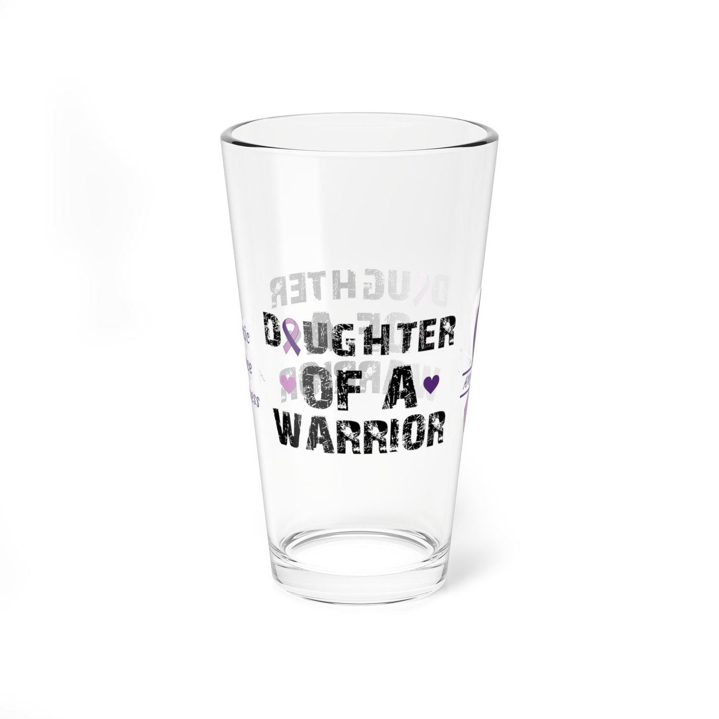Daughter of a Warrior: Personalized Domestic Violence Awareness Warrior Pint Glass - Proud Family Member