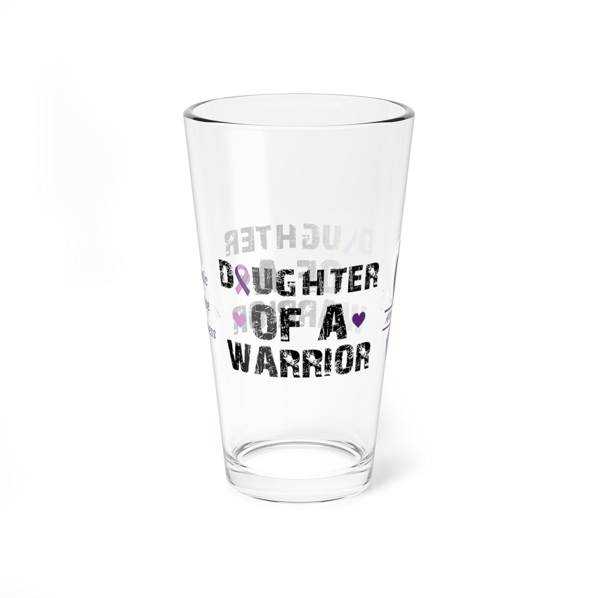Daughter of a Warrior: Personalized Domestic Violence Awareness Warrior Pint Glass - Proud Family Member