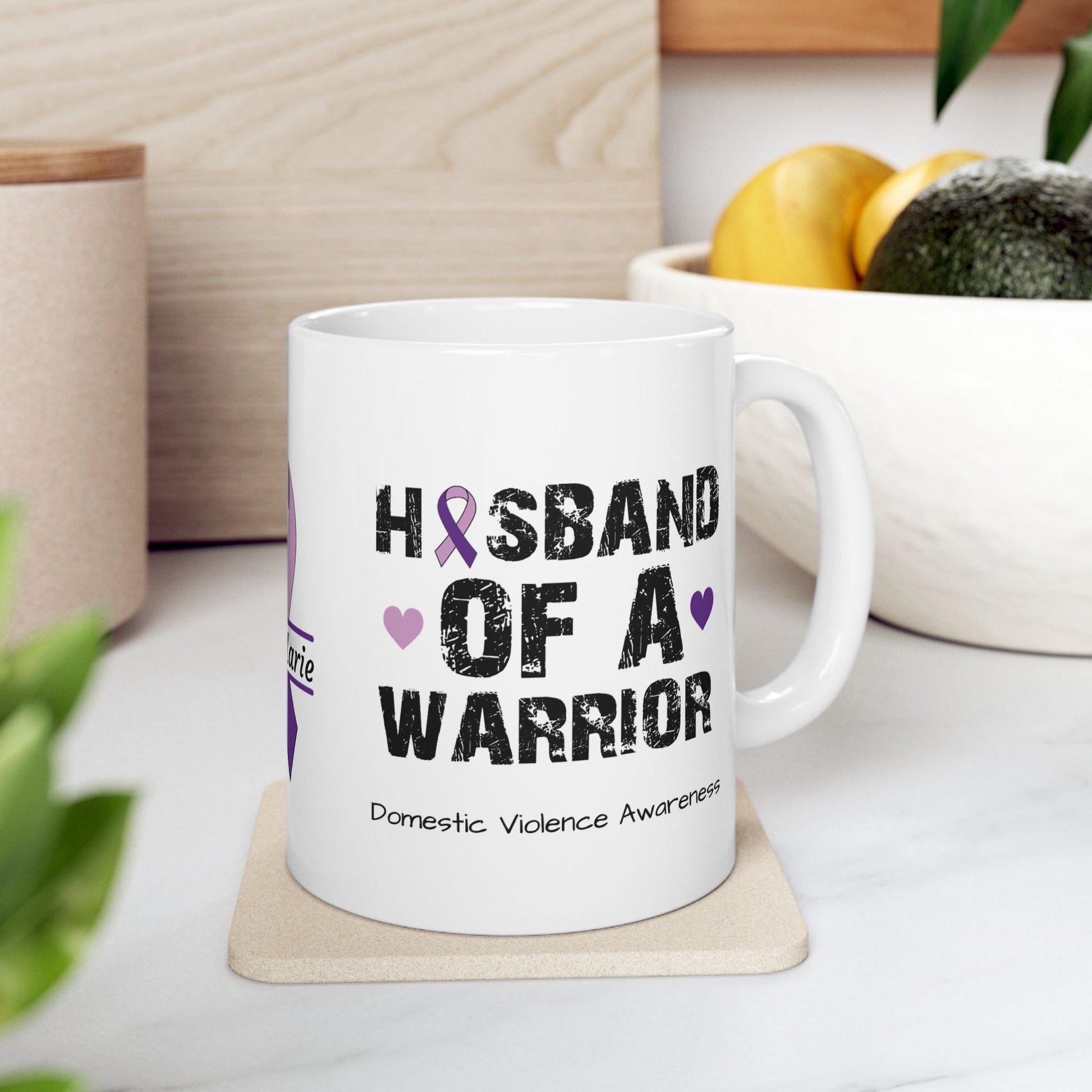 Husband of a Warrior - Personalized Domestic Violence Awareness Gift, Empowerment and Resilience Ceramic Mug, Support for Survivors