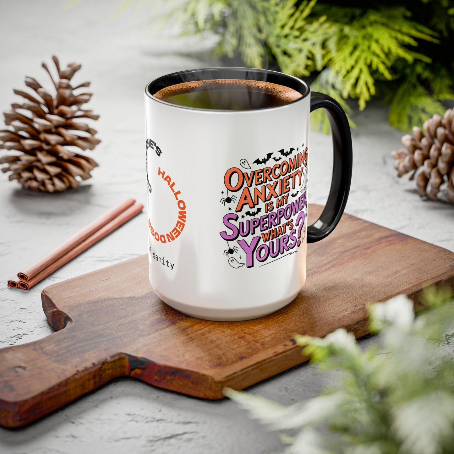 Overcoming Anxiety is My Superpower Halloween Mug - Personalized Empowerment Coffee Cup Gift
