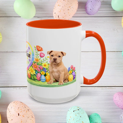 Shop our pitbull fawn puppy easter mug featuring the 15oz style option from MySisterIsASurvivor.