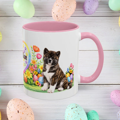 Shop our akita brindle puppy easter mug featuring the 11oz style option from MySisterIsASurvivor.