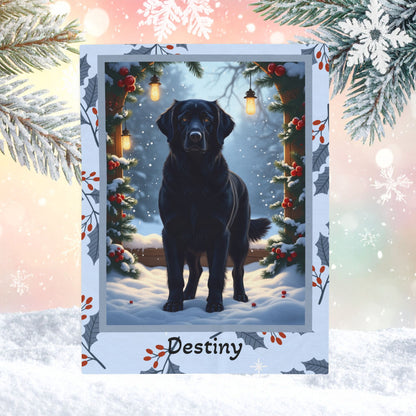 Golden Retriever Black custom winter blanket with friendly Golden Retriever artwork in a glowing lodge scene