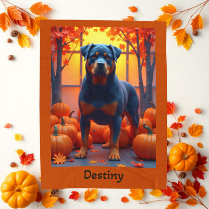 Blue Rottweiler Velveteen Plush Blanket Custom with Name, Cozy Dog Art Throw for Loyal Rottie Fans - MySisterIsASurvivor