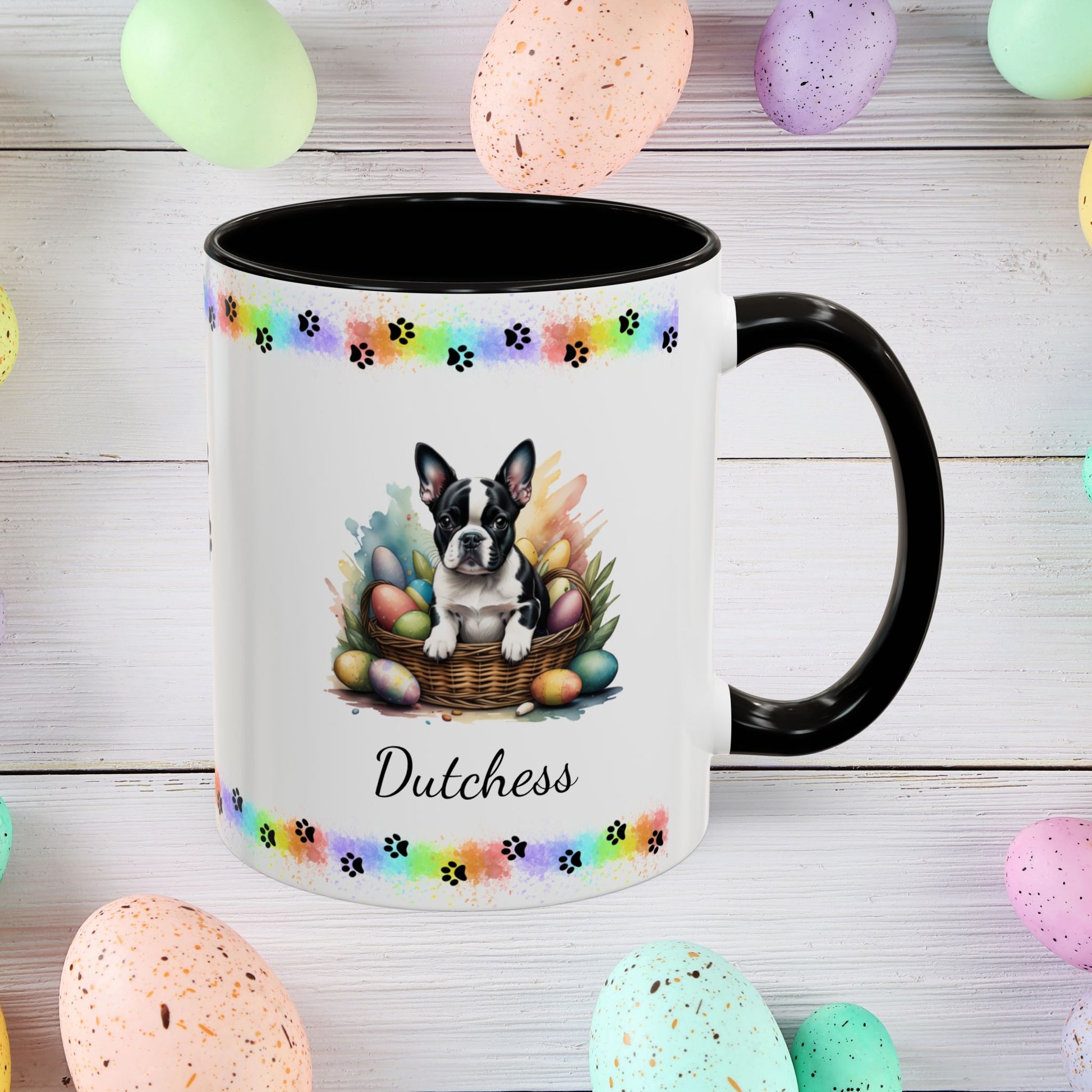 Boston Terrier: Personalized Easter Puppy Coffee Mug - Adorable Dog Design, Mental Health Gift, 11oz & 15oz, 12 Color Choices, Easter Gifts & Décor