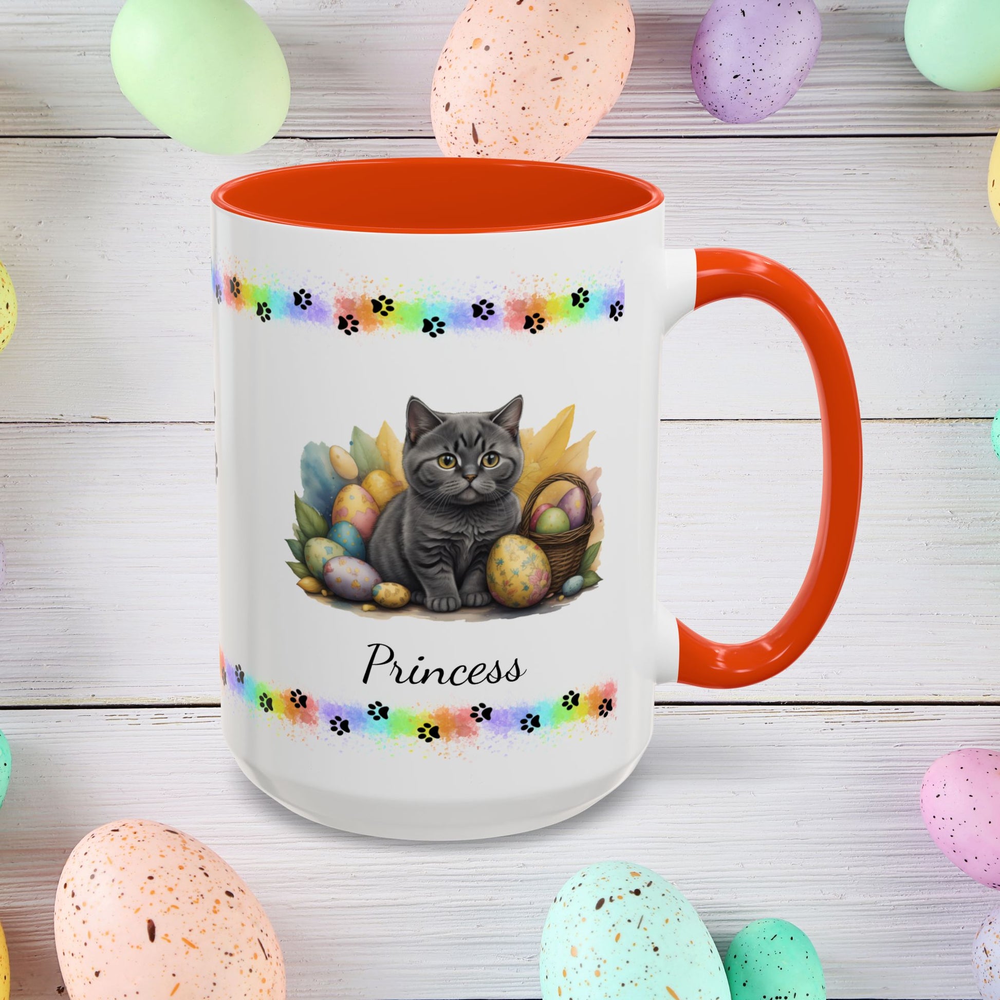 British Shorthair: Personalized Easter Kitten Coffee Mug - Adorable Cat Design, Mental Health Gift, 11oz & 15oz, 12 Color Choices, Easter Gifts & Décor