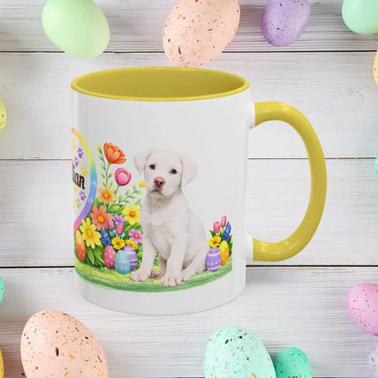 Shop our rottweiler white puppy easter mug featuring the 15oz style option from MySisterIsASurvivor.