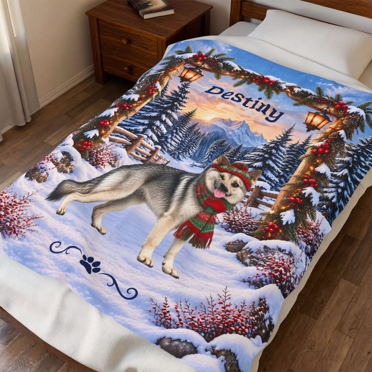 German Shepherd (Maskless Silver Sable Coat) - Personalized Winter Blanket, Custom Name Velveteen Throw - MySisterIsAsurvor