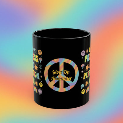 Progress Not Perfection man retro mug, 70s self-care coffee cup with inspirational affirmation - MySisterIsASurvivor
