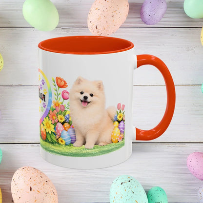 Shop our pomeranian cream puppy easter mug featuring the 11oz style option from MySisterIsASurvivor.