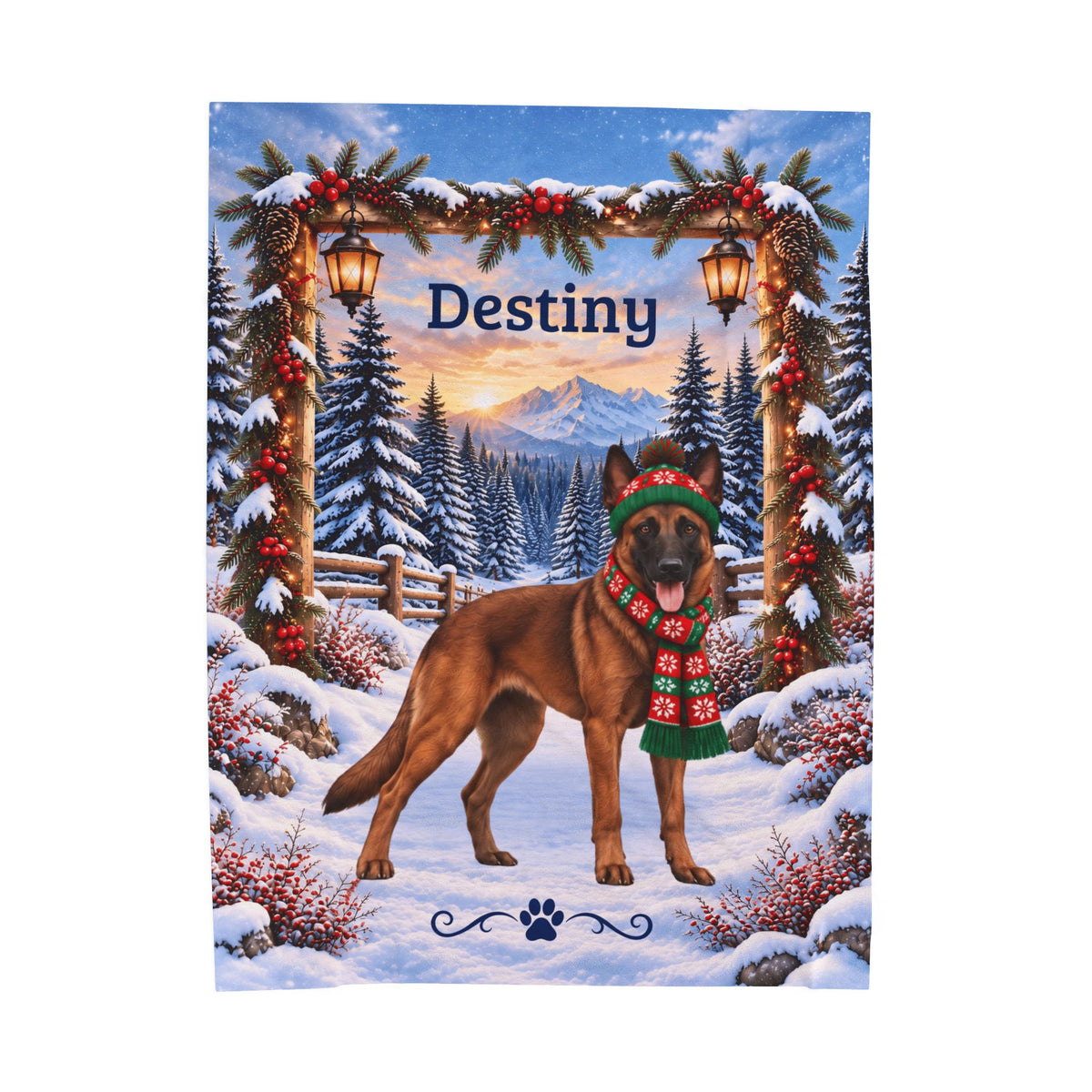 Belgian Malinois (Red Sable Coat) - Custom Name Dog Blanket, Winter Cabin Throw for Mali Owners