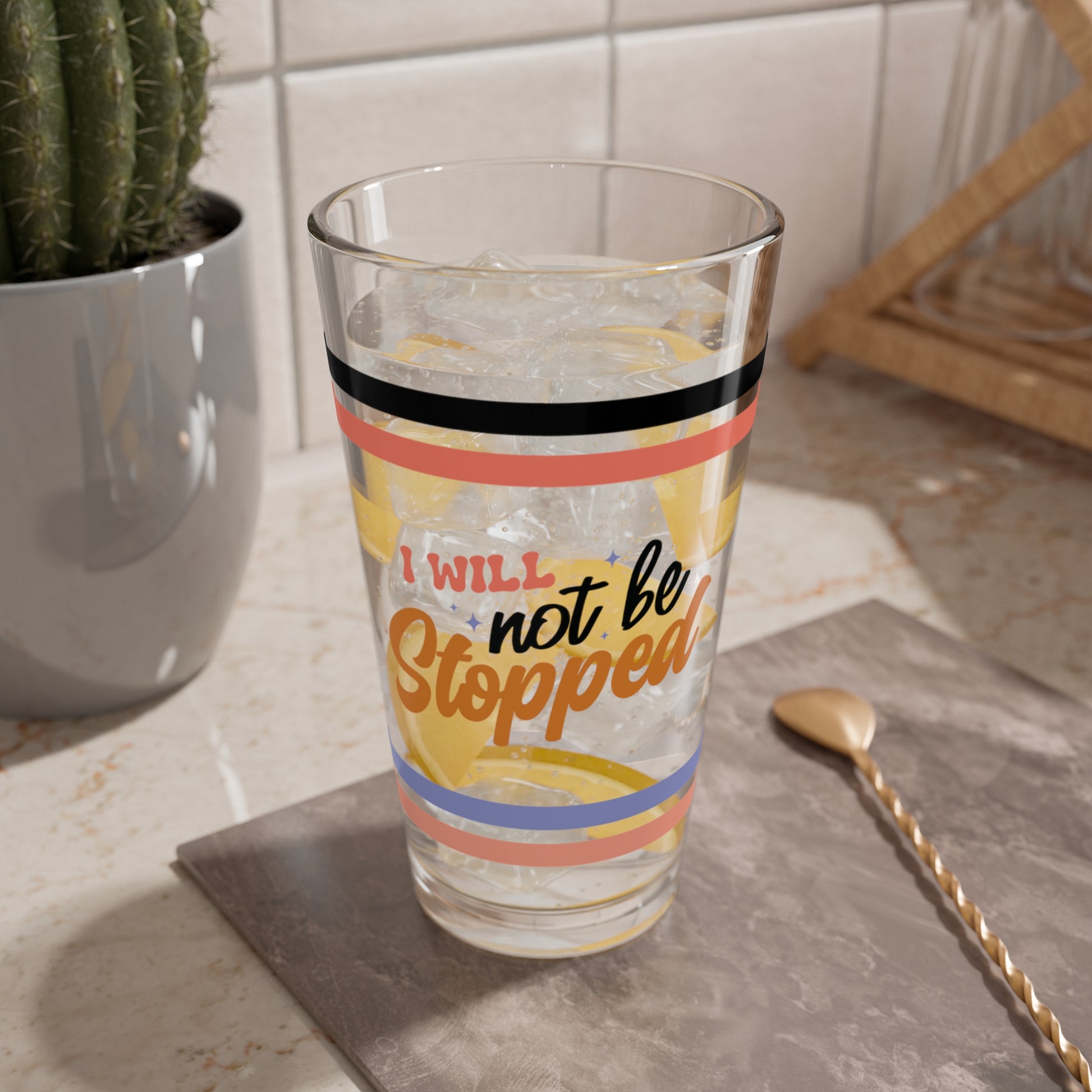 I Will Not Be Stopped Retro Pint Glass - 16oz Mental Health Drinkware, Clear Glass for Beverages