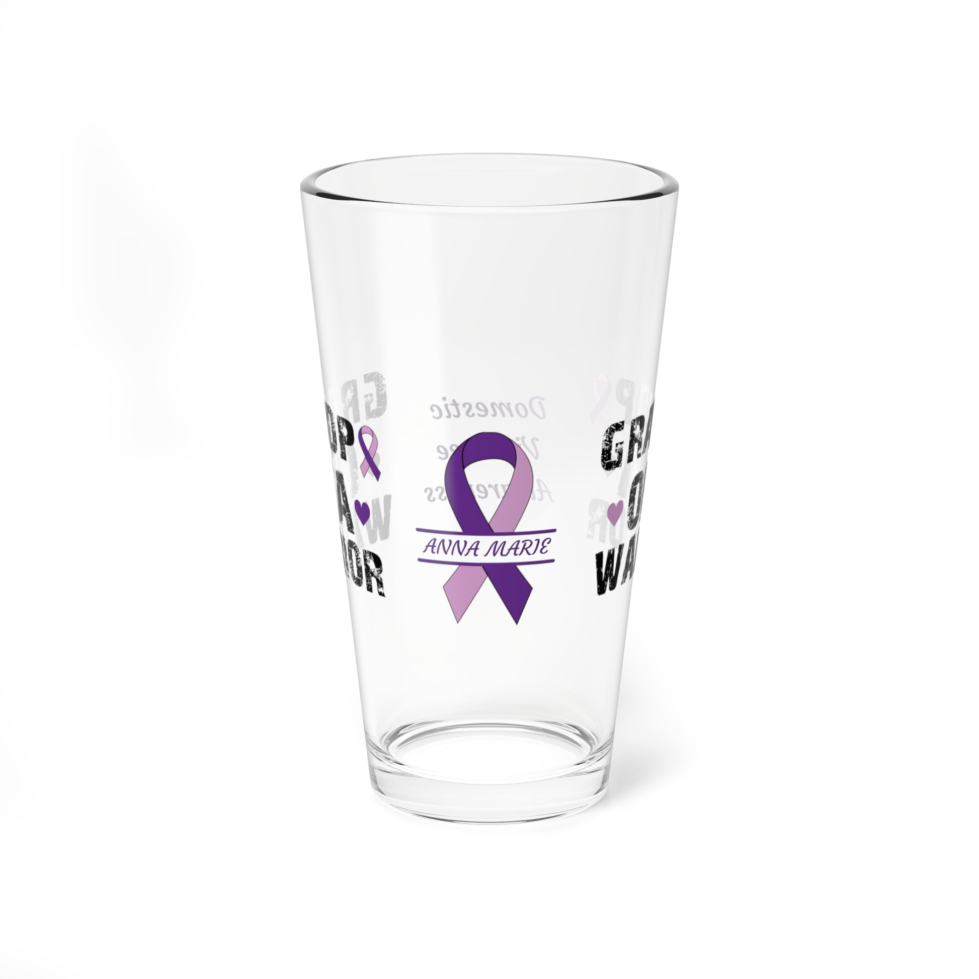 Grandpa of a Warrior: Personalized Domestic Violence Awareness Warrior Pint Glass - Proud Family Member